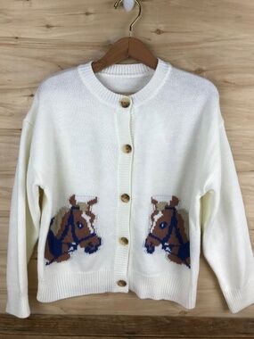 Women's Horse Equestrian Western Cardigan Sweater Size Medium Button UP